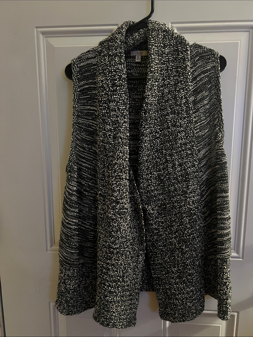 Cache Black & White Marled Open-Front Sweater Vest